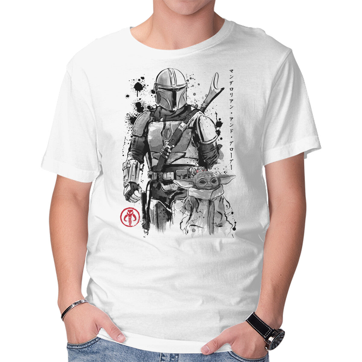Unisex Crew Neck T-Shirt The Bounty Hunter And The Child Sumi-e Graphic Short Sleeve Casual Tee XXXL