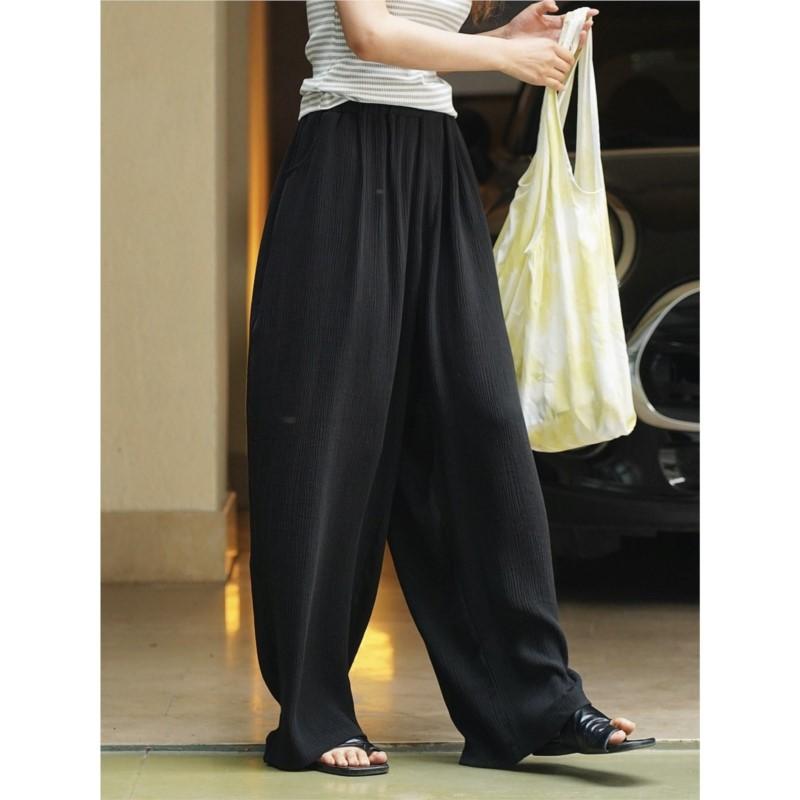 Johnature Summer Korean Lazy Loose Wide-leg Pants Casual Waisted Stretch Draped Sunscreen Trousers For Women