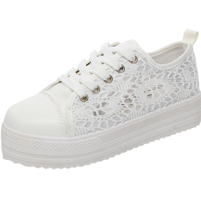 Spring trendy women's casual canvas shoes breathable mesh shoes platform canvas height-increasing casual shoes