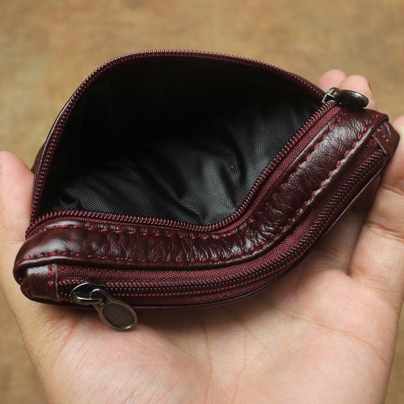 Genuine Leather Double Zipper Coin and Card Holder