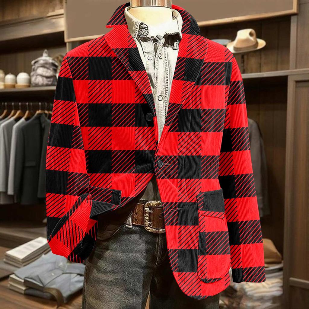 Herren Bedruckter Cord Warmes Taschen-Sakko Strickjacke Herren Freizeitanzug