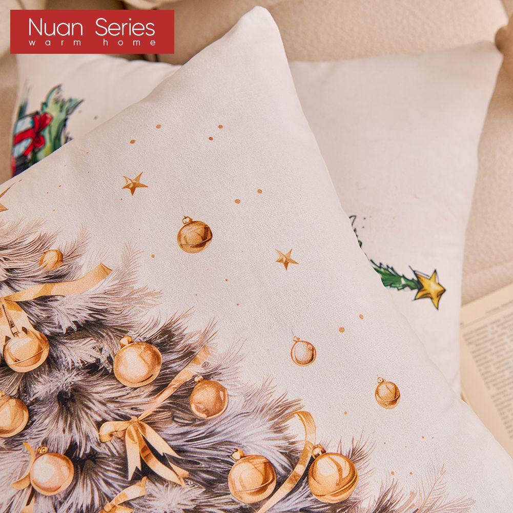 1PC Nuan Series Christmas Pillowcase Hand Drawn Christmas Tree Cluster Printed Cushion Cover for Sofa Living Room Bedroom Home Decor Party Decor