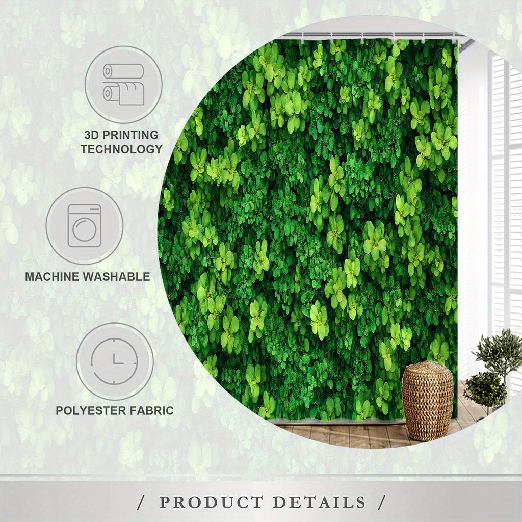 Vibrant Green Leaf Shower Curtain - Waterproof, Mildew-Resistant With Lush Foliage Design For Fresh And Natural Bathroom Decor