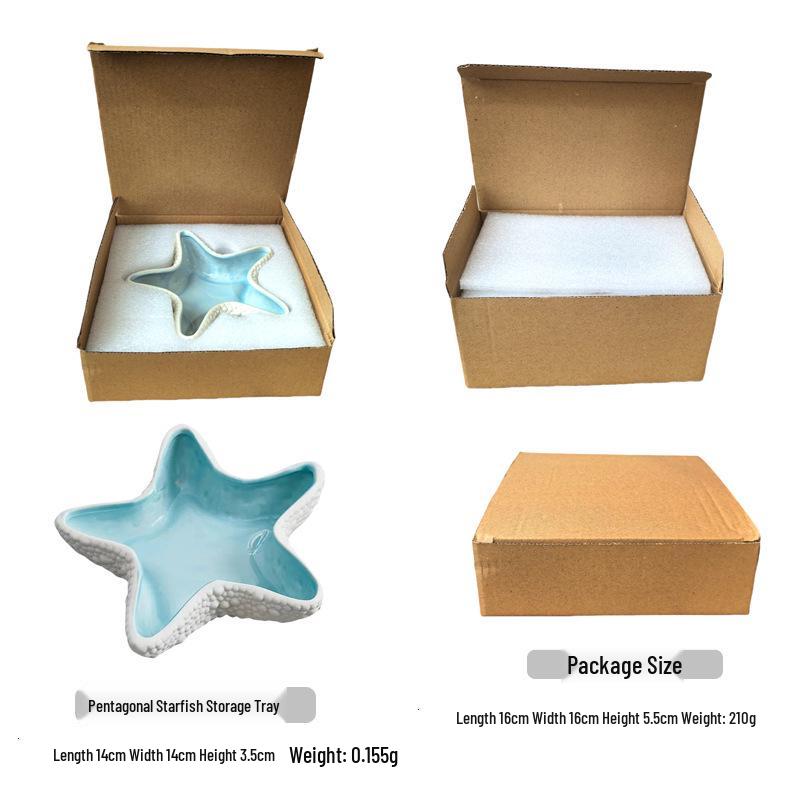 Starfish Seashell Ceramic Jewelry and Storage Tray with Marine Ornament Design