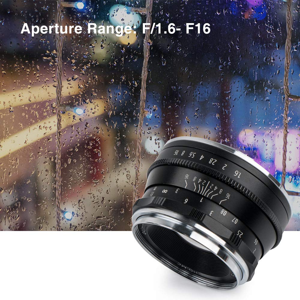 Pergear 35mm Manual Focus Fixed Lens for Fujifilm XF Mount Compatible with Fuji and F1.6 Cameras, X-A1, X-A10, X-A2, X-A3, A-at, X-M1, XM2, X-T1,