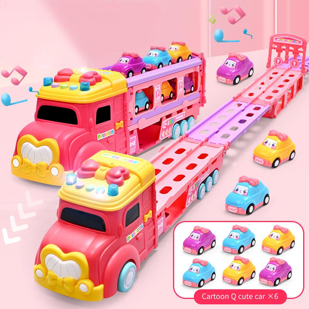 

Transport Truck Car Toys Set For Kids Folding Storage Car Carrier With 6 Mini Cars 46 Long Track Christmas Gifts For Boys Girls childhood track princess car