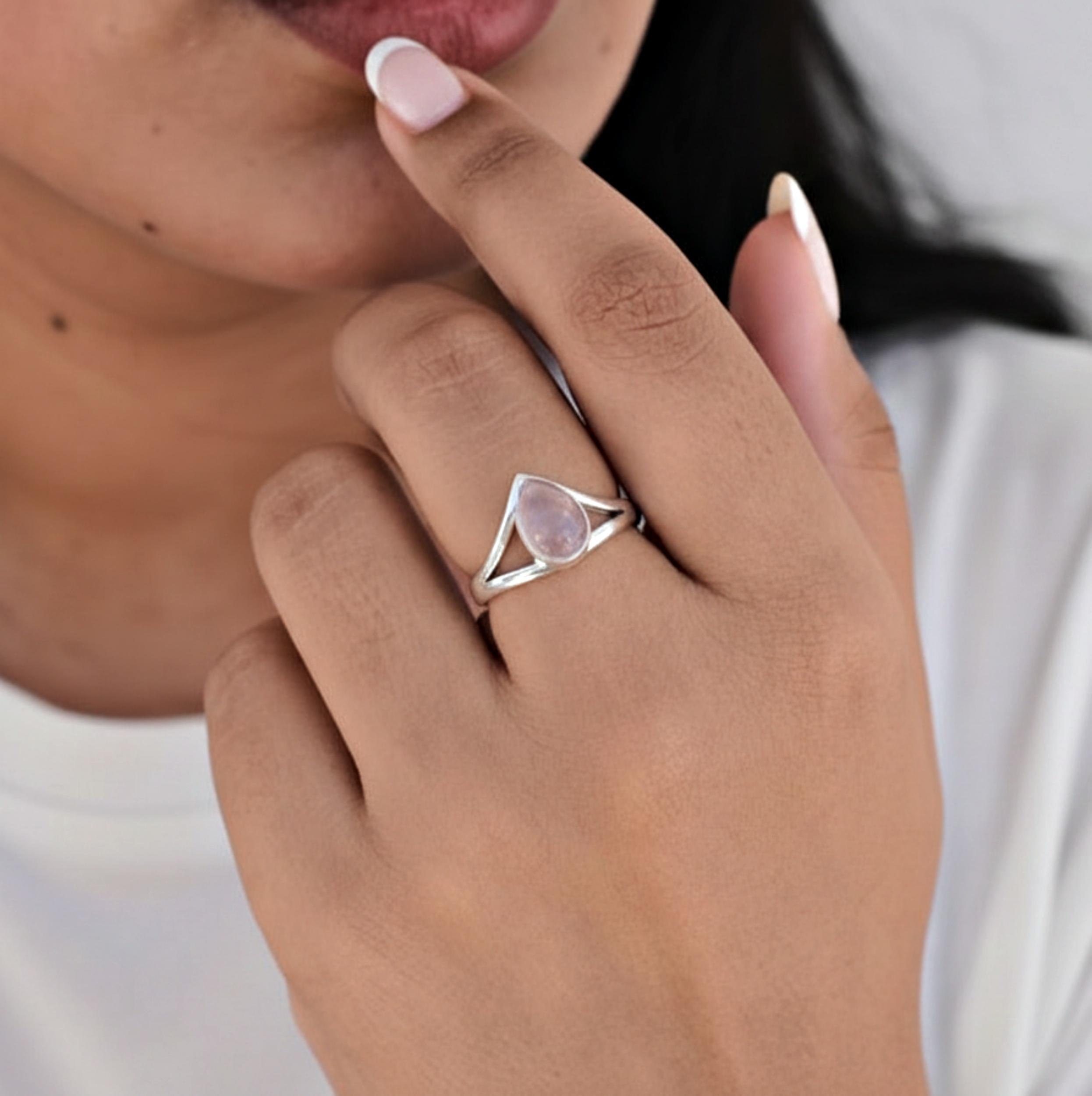 

Rose Quartz Statement Ring for Women, 925 Sterling Silver, Minimalist Boho Stacking Ring 12 срібний