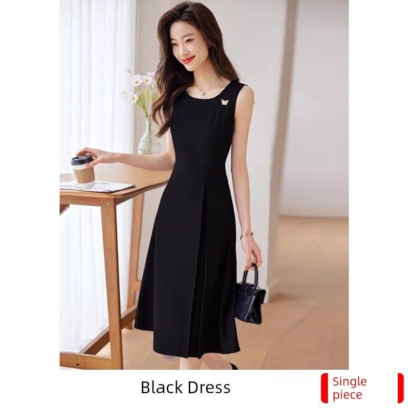 

Green Blazers Women Summer New Young Style Casual Temperament Goddess Temperament Business Wear Dress Two-piece Set Single piece Black Dress((Send brooch)) L