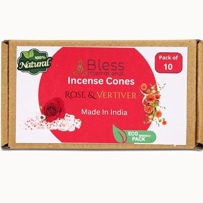 Rose and Vertiver 100%-Natural-Incense-Cones Handmade-Hand-Dipped Organic-Chemicals-Free for-Purification-Relaxation
