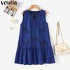 VONDA Summer Women Sleeveless Ruffled Bow Knot Casual Pleated Dress