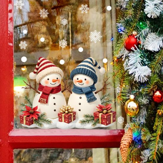 Christmas Window Sticker Removable Waterproof PVC Xmas Snowman Static Glass Cling Holiday Party Decoration Decal