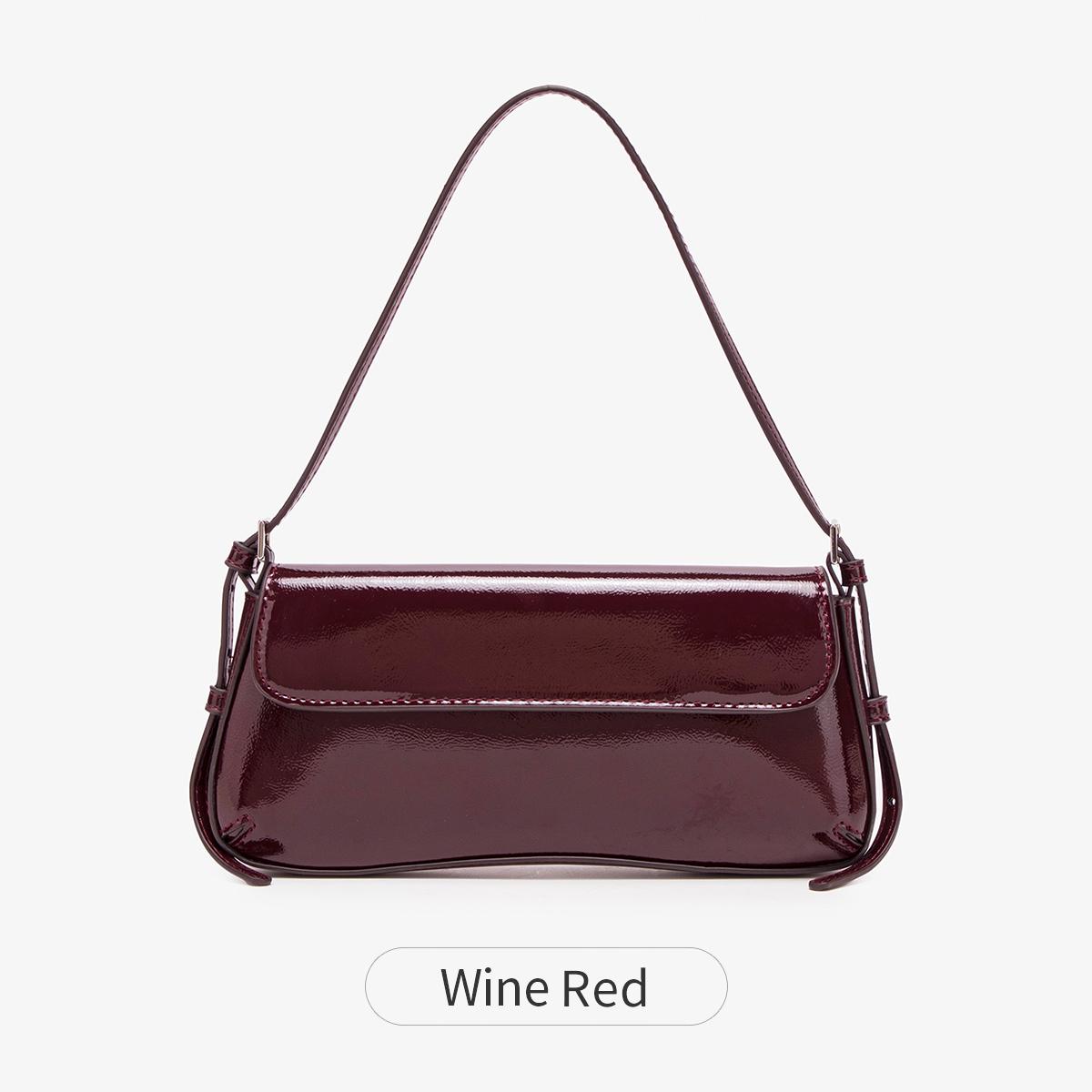 Fashion ladies shiny crossbody bag stylish elegant shoulder bag wine red small underarm bag versatile solid color clutch bag