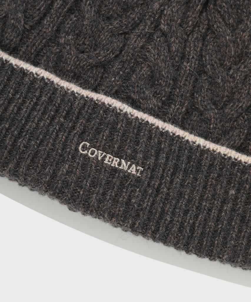 COVERNAT Logo Cable Lambswool Beanie Brown