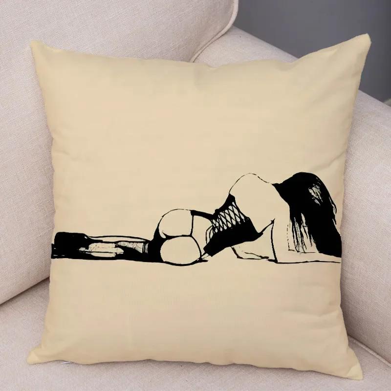 Home Decor Living Room Cartoon Sexy Lady Pillowcase Decoration Pretty Girl Ass Cushion Cover Sofa Car