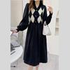 Fashion V-neck Knitted Long-sleeved Dress for Women's Autumn and Winter New Waist and Thin Temperament Long Dress for Women