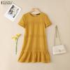 ZANZEA Women Patchwork Casual Round Neck Summer Short Sleeve Dress