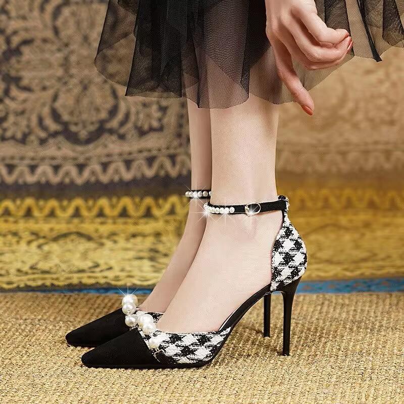 

Женские сандалии, французские босоножки на высоком каблуке, женские туфли-лодочки, темпераментная женская обувь с острым носком на тонком каблуке, модельные туфли 35 чёрный