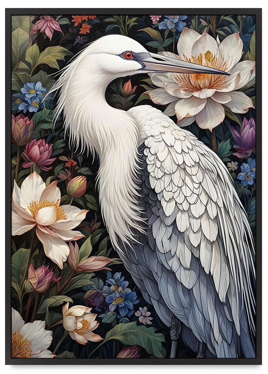 

Plakat biały ptak w kwiatach w ramie 21x30 cm