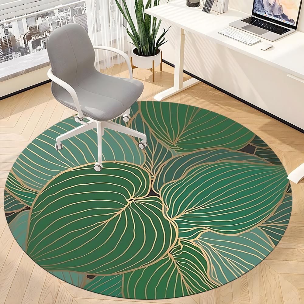 1pc Leaf Pattern Office Round Area Rug, Indoor Mat Suitable ForOffice, Under Office Chairs Bedroom Living Room Home Decor, Room Decot105