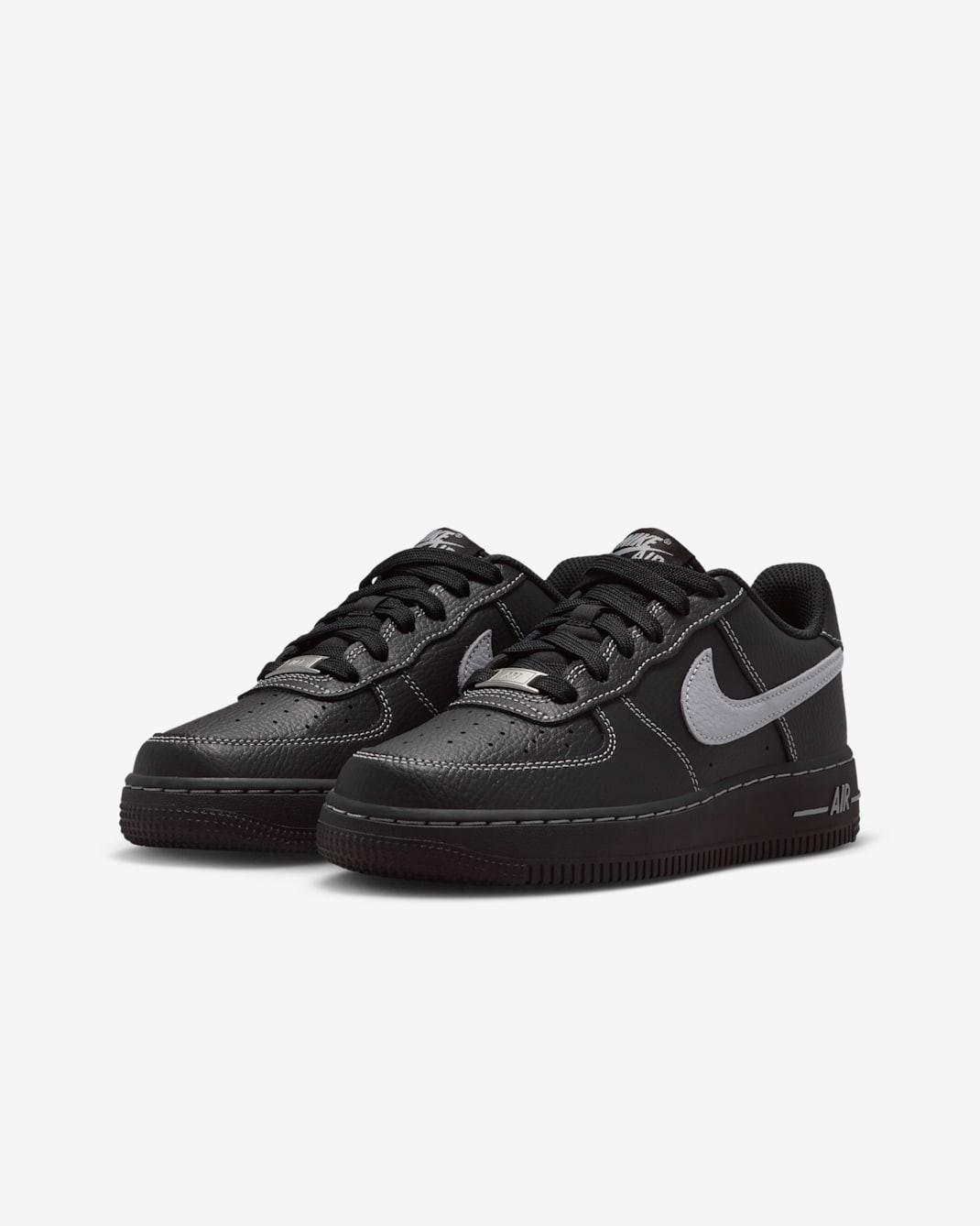 HV4762-003 Nike GS Air Force 1 LV8 Triple Black Wolf Grey 6.5Y
