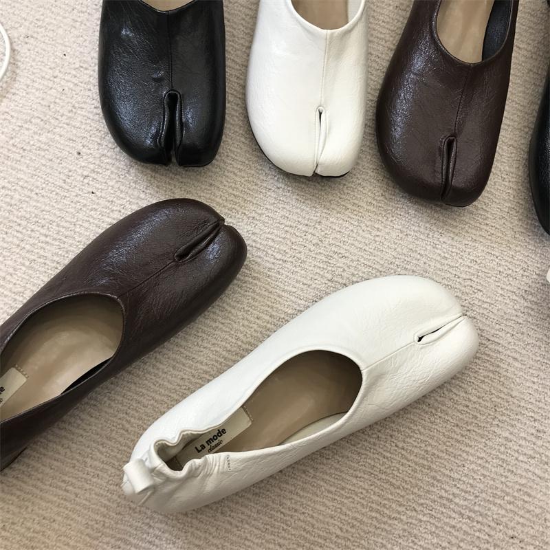 Fashion IPPEUM Women Split Toe Shoes Ballet Flat Mary Janes  2024 New Black Pu Leather Flats Ballerina