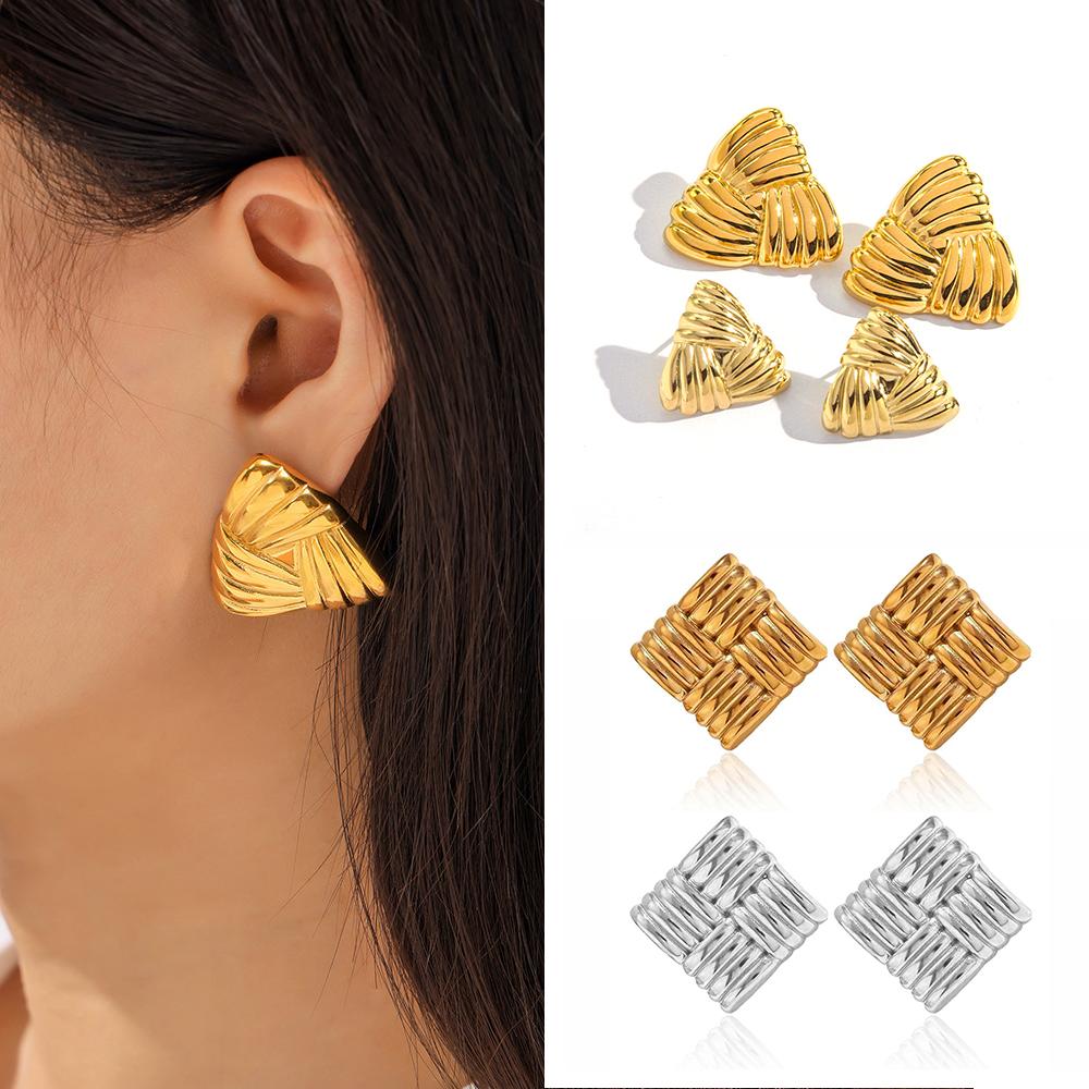 CARLIDANA Hot Selling Stainless Steel Jewelry Fashion Gold Plated Earrings Stripe Wrapped Triangular Square Earrings Women