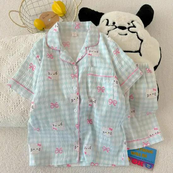Nuovo Set Pigiama Estivo da Donna in Cotone Nuvola - Carino a Maniche Corte con Pantaloncini