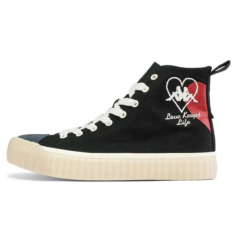 Kappa Heart Shoes Embroidered Print Trendy Comfortable Non-Slip Wear-Resistant Lightweight High-Top Canvas Shoes Unisex Sneaker Black KPCDFVS90C-990