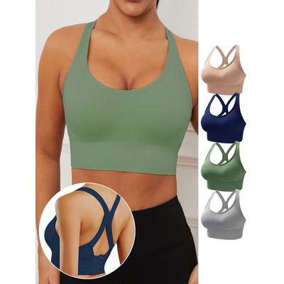 Soutien-gorge de sport sans couture et sans armatures, parfait pour les loisirs, le fitness, le yoga, la course à pied avec un rembourrage anti-choc et un design élégant à dos creux.