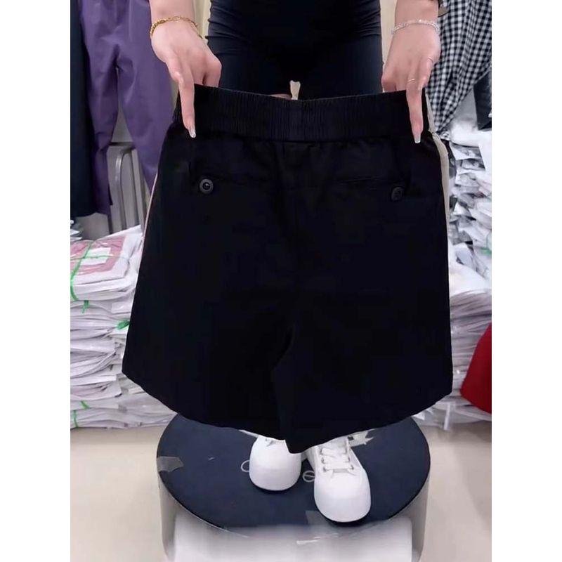 

Washed Cotton Half Length Casual Shorts Women s Summer Thin Loose High Waist Slimming Western Style All-Matching A- line Outerwear Hot Pants Black 3XL