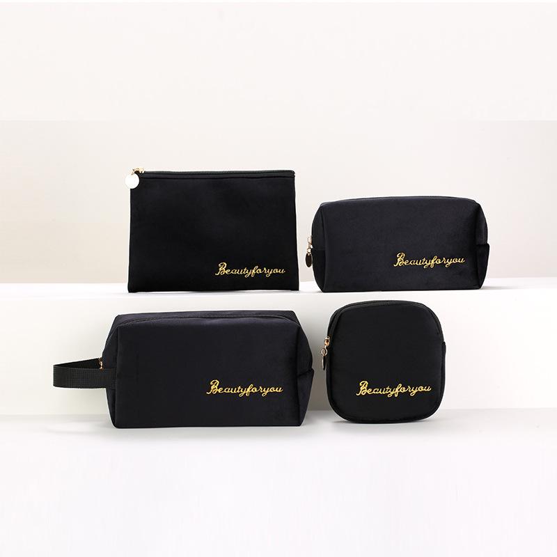 Velvet Makeup Bag Set: High-Capacity, Four-Piece Luxury Cosmetics Storage