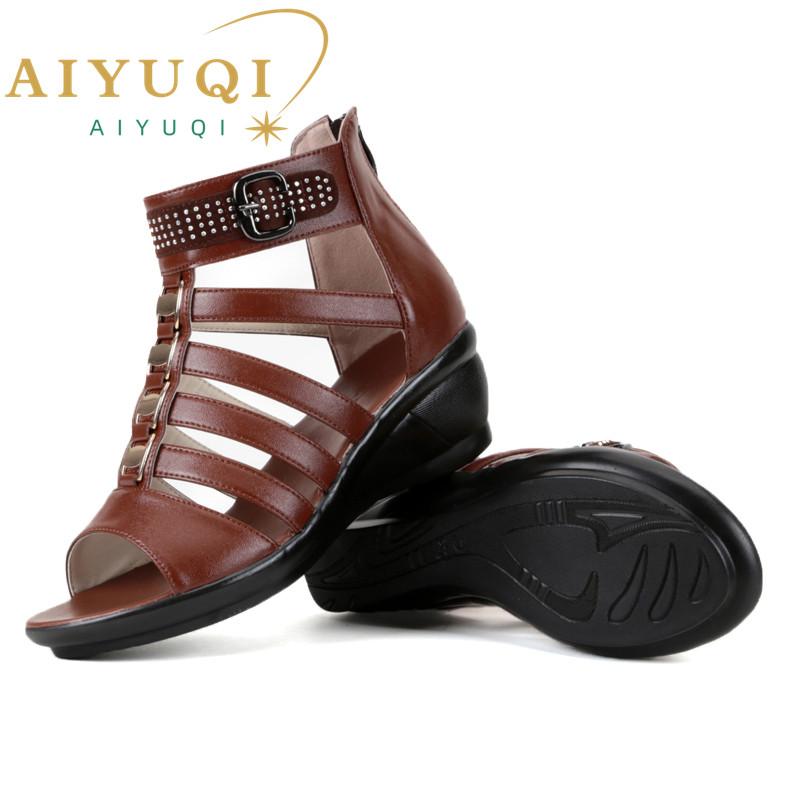 Fashion AIYUQI women sandals 2025 summer new women genuine leather sandals large size 41 42 43 rhinestones Roman sandals ladies mother
