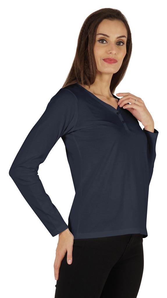 Inkmeso Solid Button Henley T-shirt For Women  S Casual Basic  Long Sleeve  Tee