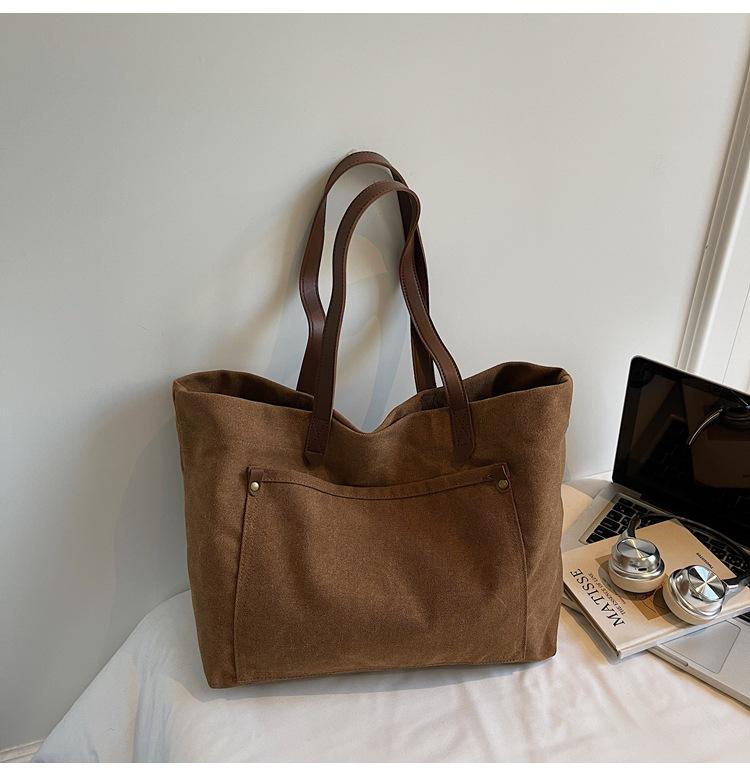 Large Capacity Canvas Tote Bag New Simple Casual Versatile Shoulder Bag College Students Class Commuting Armpit Bag Women