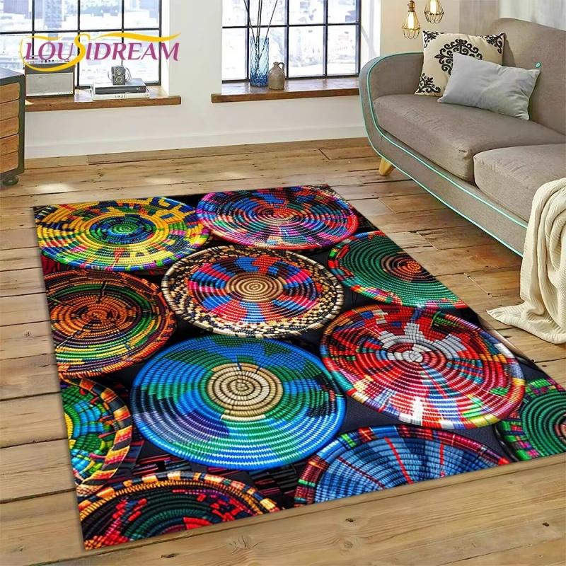 3D Ethiopia Colorful Flower Woven Art Baskets Mandala Rug Carpet for Living Room Bedroom Home Decor,Non-slip for Sofa Doormat