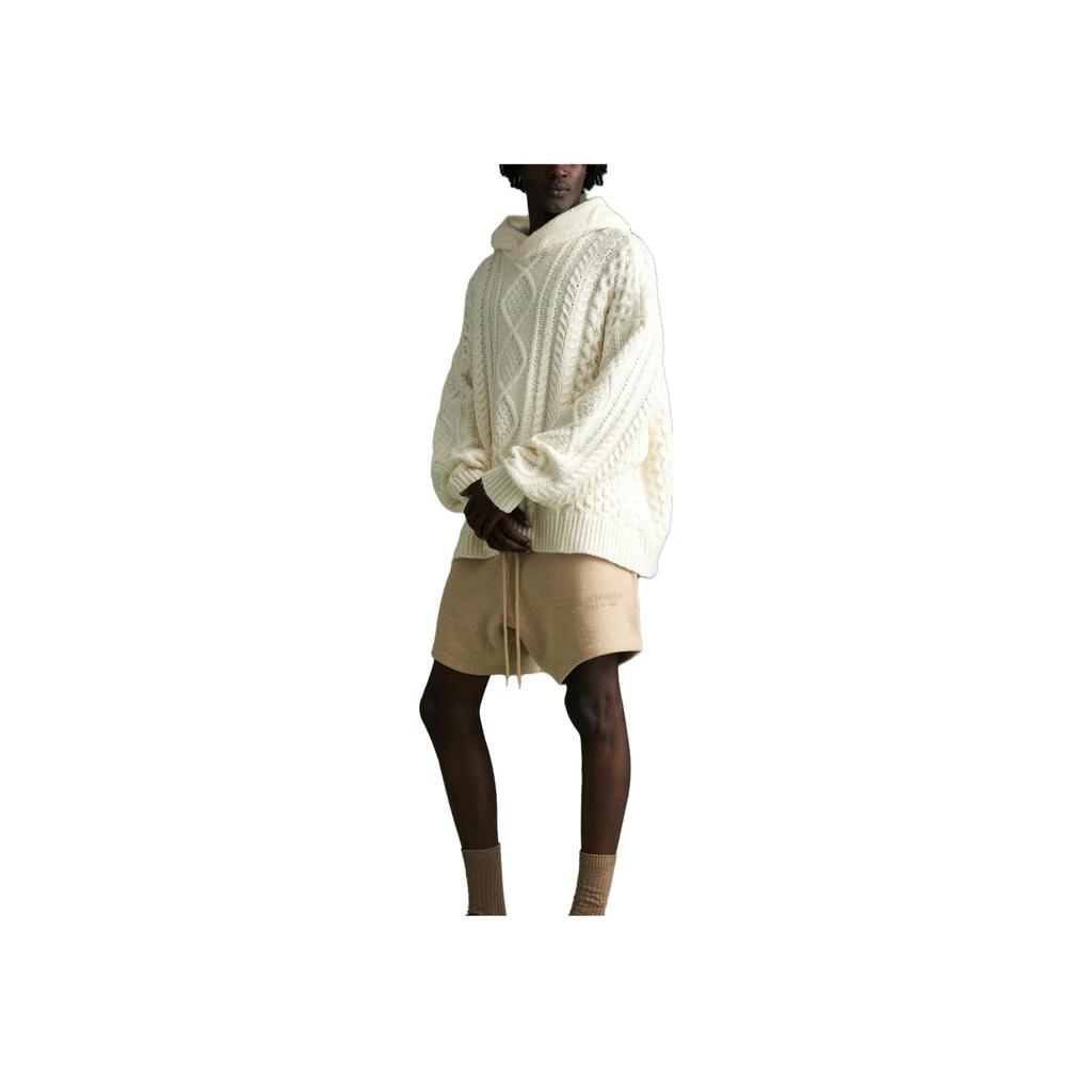 Fear of God Essentials Cable Knit Hoodie Cloud Dancer Men Tops Cream 192BT234391F
