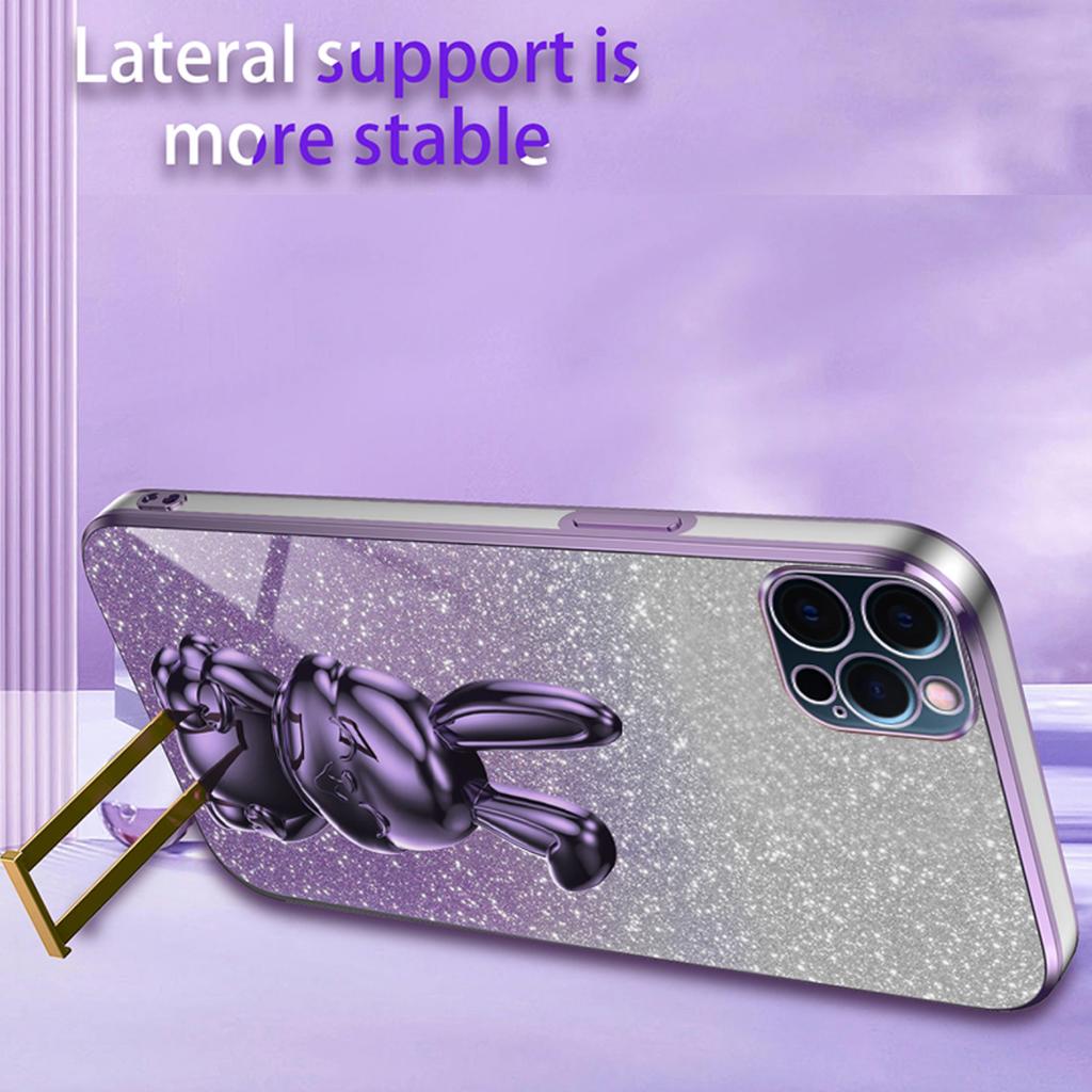 For iPhone 12 Pro Max Cartoon Rabbit Glitter Case Phone Cover with Kickstand