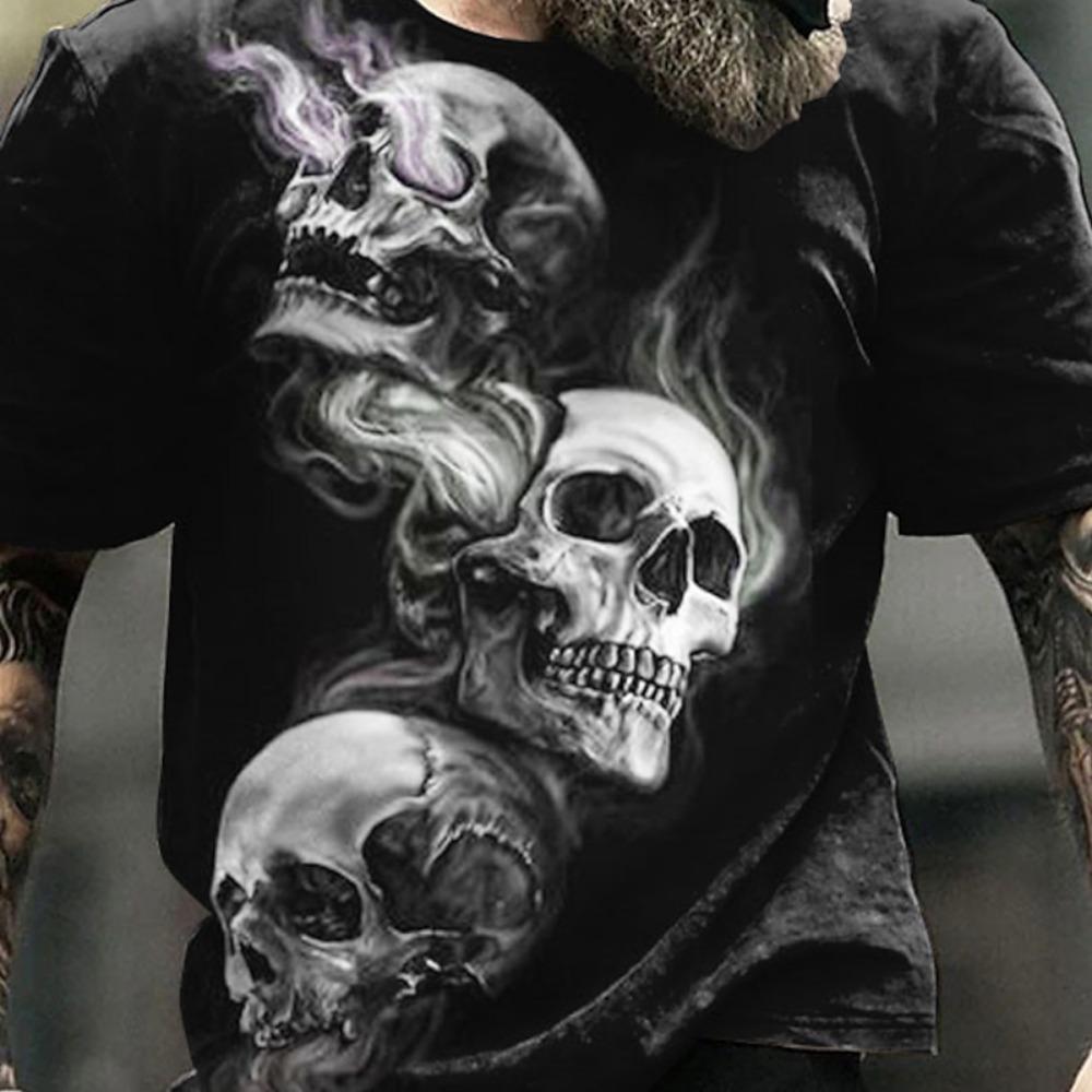 2025-2026 New Trend Men's Street Style Printed Skull Pattern Summer Casual Harajuku Retro Men's Y2K Top Fashion Short Sleeve T-Shirt