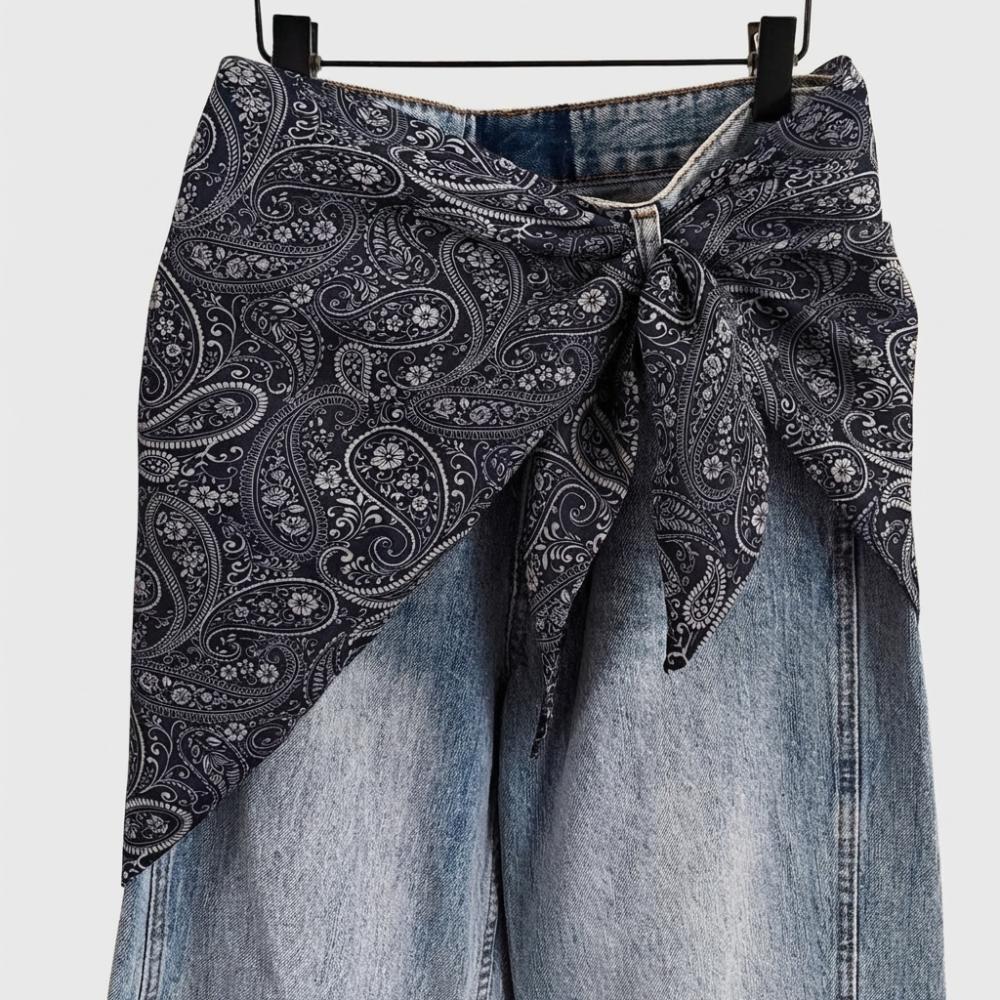 Imitation Silk Women s Silk Scarf Cashew Floral Ethnic Print Triangle Scarf Belt Y2K Streetwear Apron Wrap Skirt