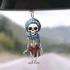 Acrylic Halloween Themed Checkered Scarf Design Skull Pendant For Interior Car