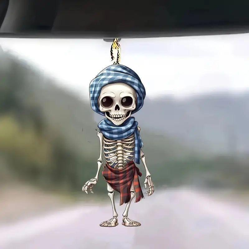Acrylic Themed Halloween Checkered Scarf Design Skull Pendant For Car Interior
