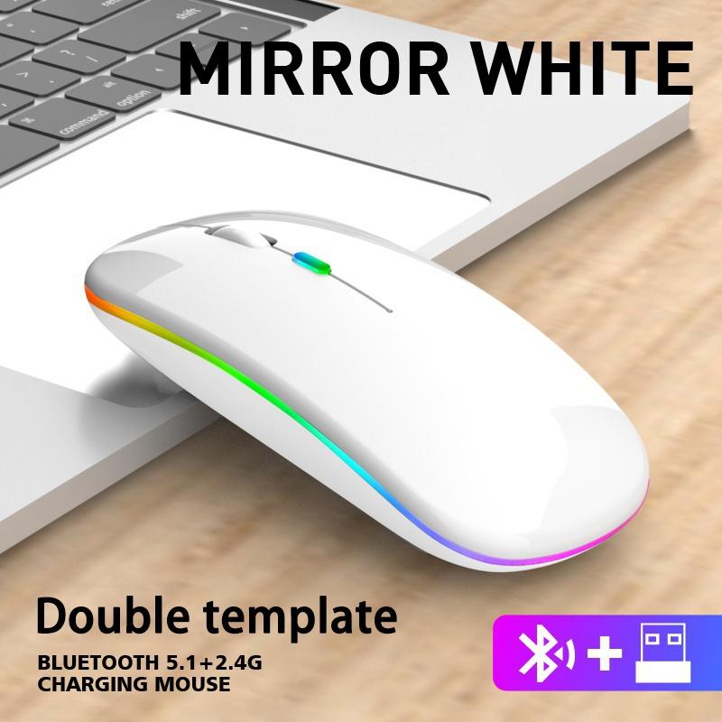

Мышь Bluetooth 2,4G RGB с беспроводной зарядкой, светящаяся ультратонкая бесшумная мышь USB Mause белый