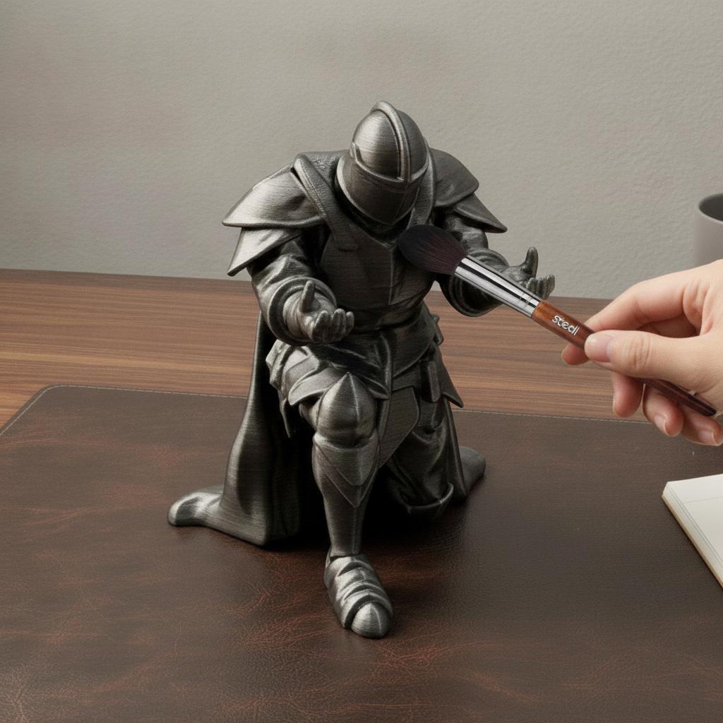 Настольный органайзер «Бронированный Рыцарь» 3D-печать, Подставка для ручек «Древний Воин», Серебристый оттенок