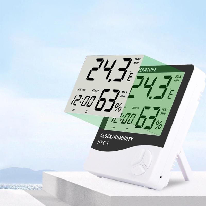 Termometro Igrometro Elettronico da Parete/Scrivania Rilevatore di Temperatura e Umidità con Ora, Data, Sveglia, Display a LED
