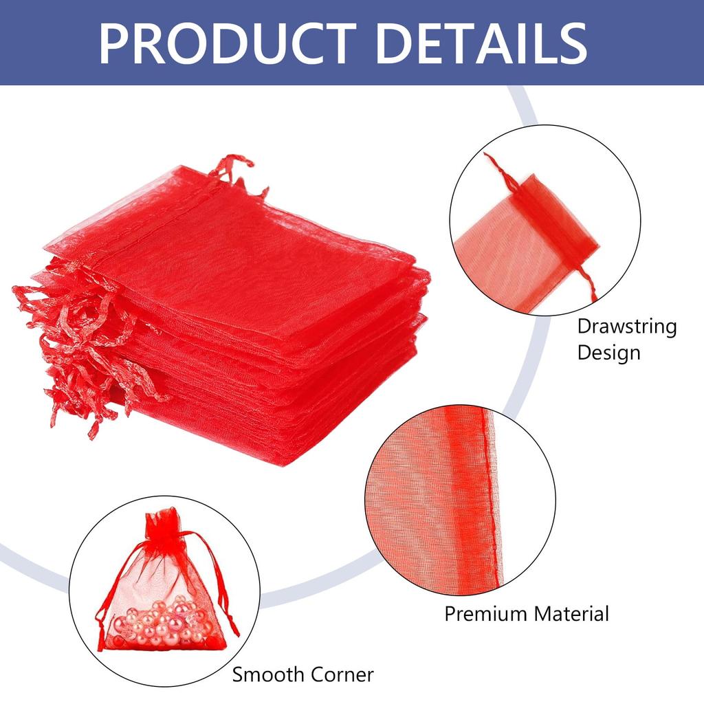 100 Pcs Drawstring Organza Bags Organza Pouches 3x4 inch Small Sachet Jewelry Gift Bags for Jewelry Party Festival Candy Bathroom Soaps Red