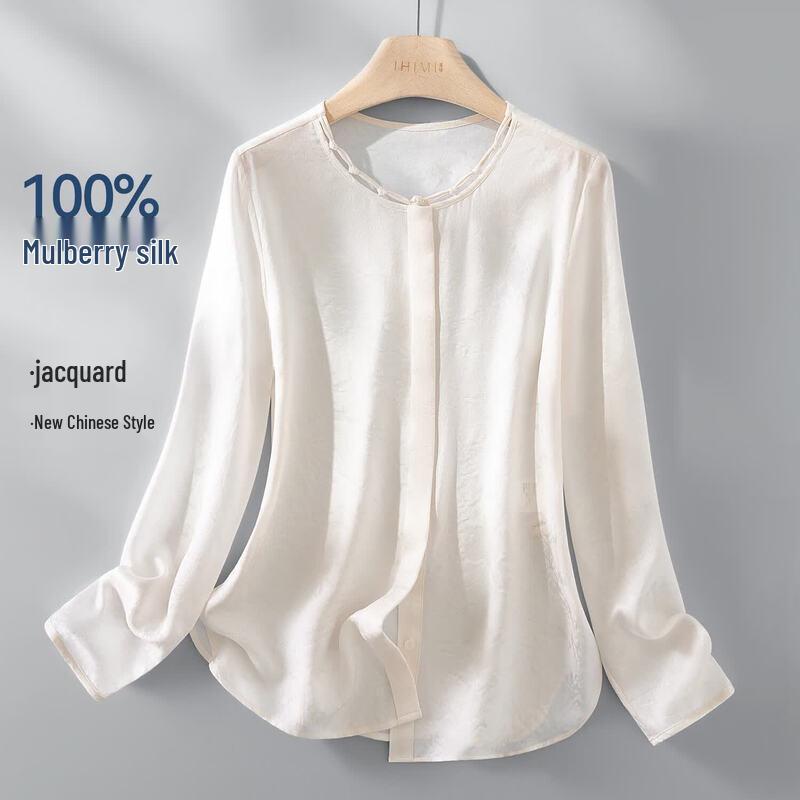 IHIMI Women s New Chinese Style Jacquard Mulberry Silk Shirt XL