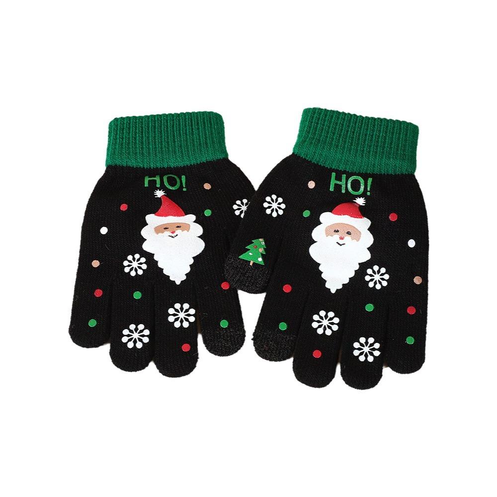 Touchable Screen Touchscreen Gloves Santa Claus Print Winter Gloves Outdoor Sports Child-Black