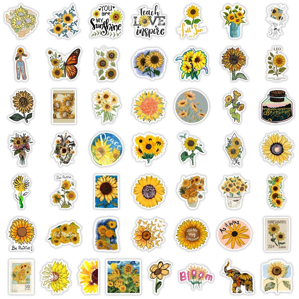 50PCS Sunflower Graffiti Stickers for DIY Decor: Cute Plant-Themed Stationery & Suitcase Decals