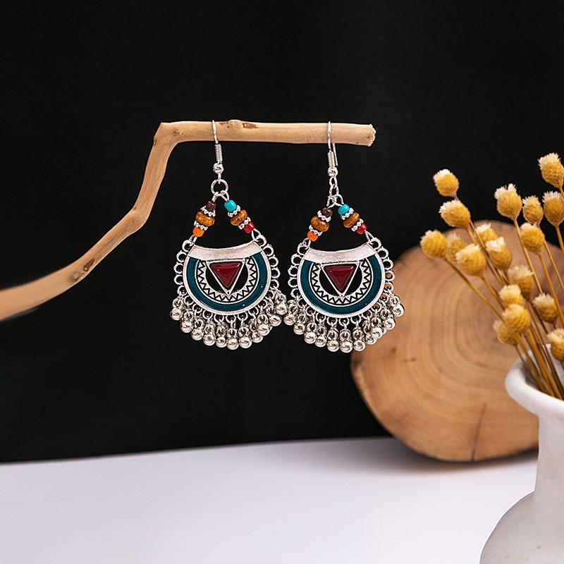 Elegant Bohemian Tassel Stud Earrings - Retro Ethnic Dangle Design