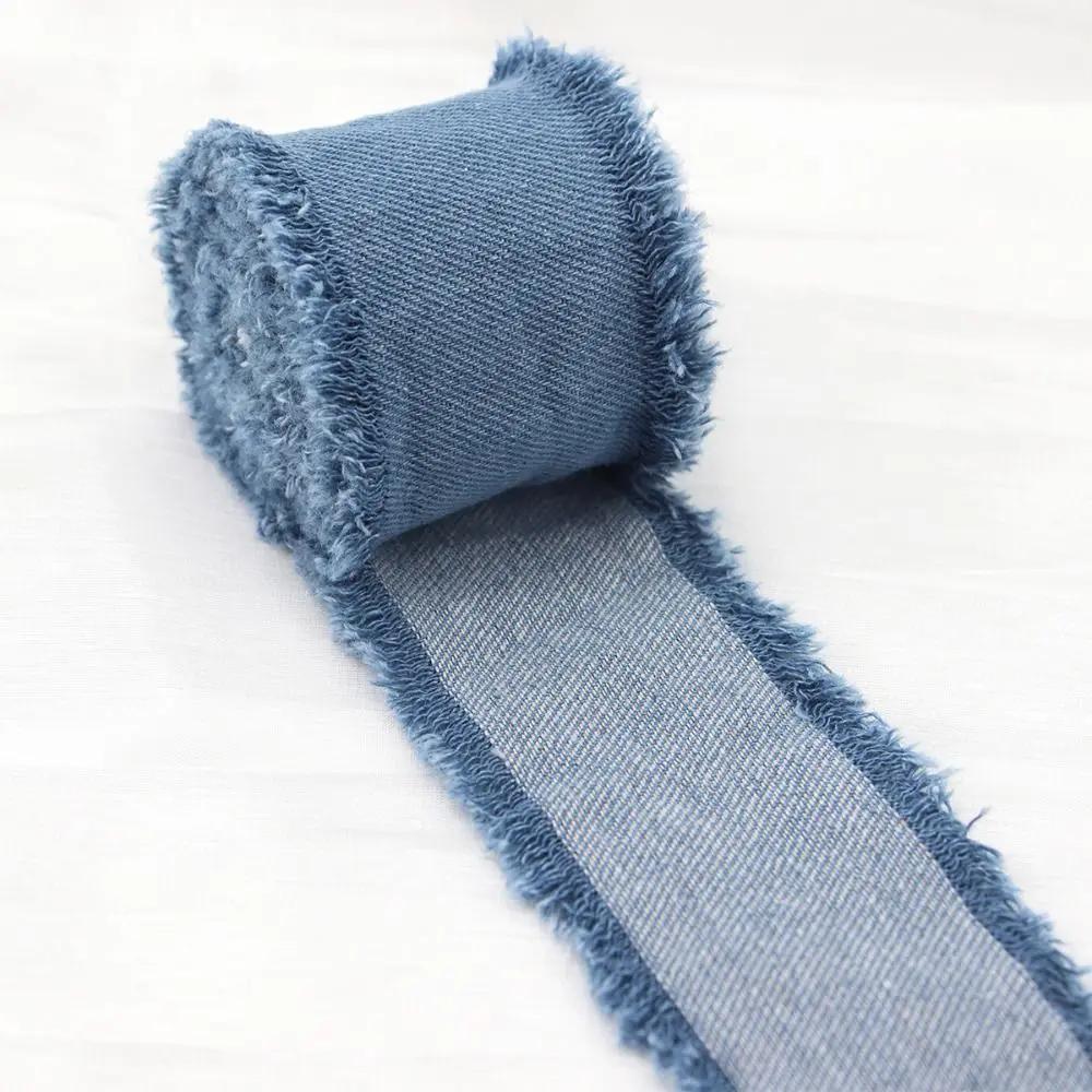 New 1.5Yards Denim Ribbon Blue Cowboy Solid Color DIY Sewing Crafts Hairclip Bows Jeans Cloth Fabric Bridal Bouquets